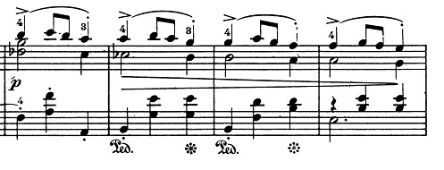 ショパン「ワルツ第1番『華麗なる大円舞曲』変ホ長調Op.18」9小節目からのピアノ楽譜