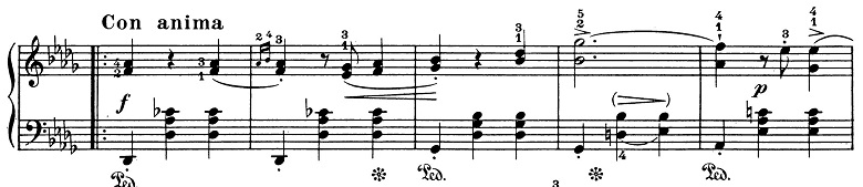 ショパン「ワルツ第1番『華麗なる大円舞曲』変ホ長調Op.18」119小節目からのピアノ楽譜