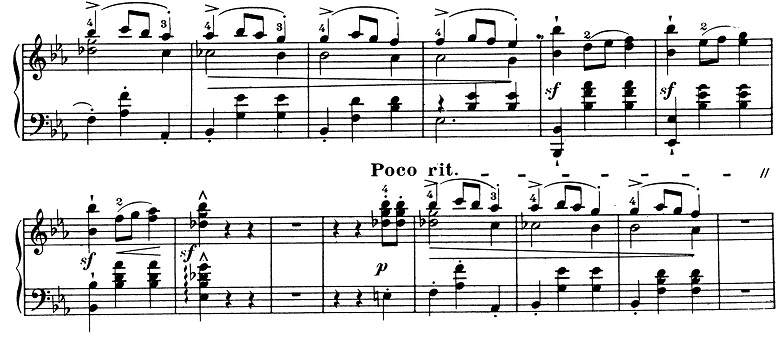 ショパン「ワルツ第1番『華麗なる大円舞曲』変ホ長調Op.18」233小節目からのピアノ楽譜
