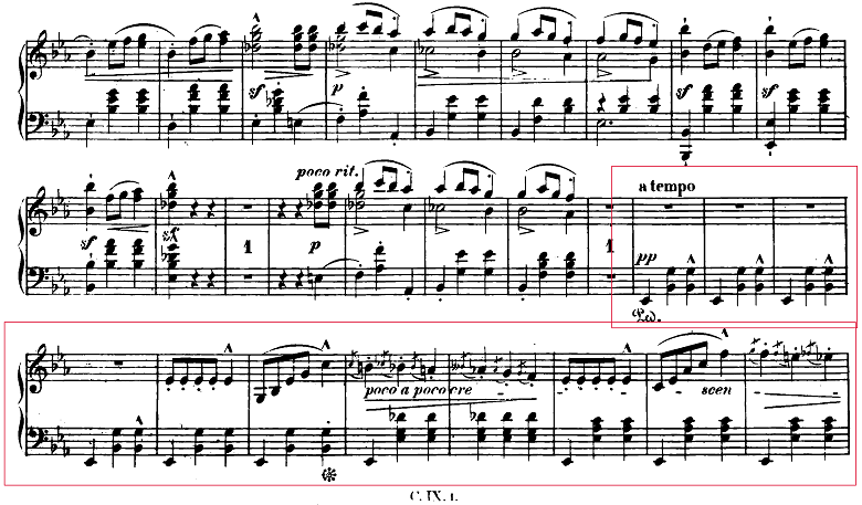 ショパン「ワルツ第1番『華麗なる大円舞曲』変ホ長調Op.18」最後の締めくくり部分のピアノ楽譜
