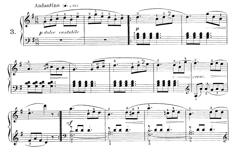 ブルグミュラー「25の練習曲第3番「パストラル（牧歌）」ト長調 6/8拍子」ピアノ楽譜