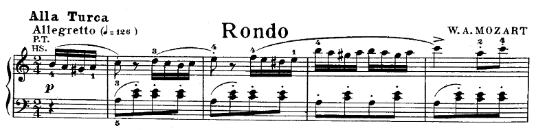 モーツァルト「ピアノソナタ第11番イ長調K.331第3楽章「トルコ行進曲」」ピアノ楽譜1