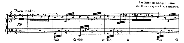 長調と短調の見分け方：ベートーヴェン「エリーゼのために」ピアノ楽譜1